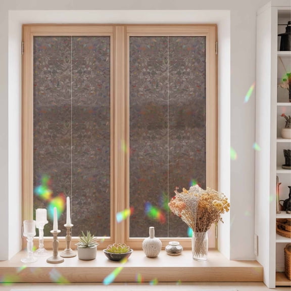 Privacy Window Film, Pure Brown Static Cling Stained Glass Window Film, UV Sun Blocking Heat Control Stickers, Non-Adhesive Laser Windows Tint 29.5"x78.7" Simple Solid Color