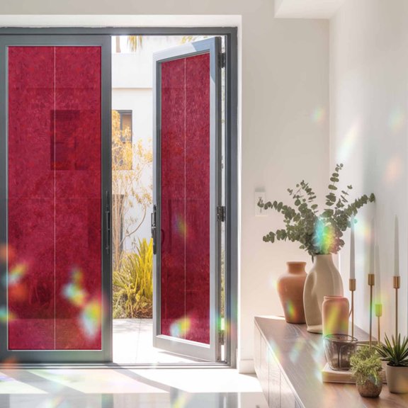 Privacy Window Film, Pure Red Static Cling Stained Glass Window Film, UV Sun Blocking Heat Control Stickers, Non-Adhesive Laser Windows Tint 17.7"x78.7" Simple Solid Color