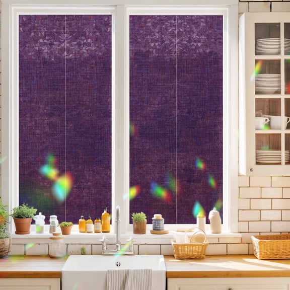 Privacy Window Film, Purple Burlap Texture Static Cling Stained Glass Window Film, UV Sun Blocking Heat Control Stickers, Non-Adhesive Laser Windows Tint 17.7"x39.3" Farmhouse Vintage Purple