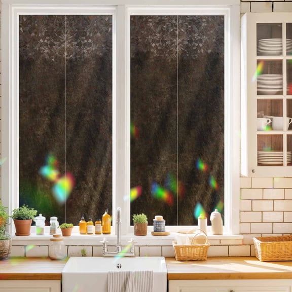 Privacy Window Film, Rustic Wood Static Cling Stained Glass Window Film, UV Sun Blocking Heat Control Stickers, Non-Adhesive Laser Windows Tint 17.7"x39.3" Brown Wooden Planks Farmhouse Vintage