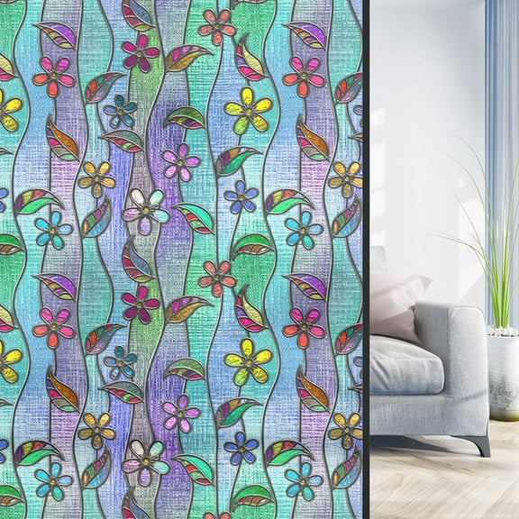 Privacy Window Film Stained Glass,Decorative Window Film Frosted Anti Glare UV Blocking Non-Adhesive Static Cling