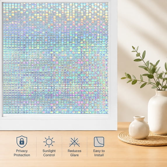 Covering Privacy Window Film Stained Glass Pattern Rainbow Static Cling Non ...