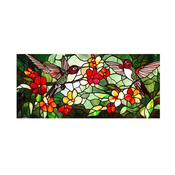 Privacy Window Film Stained Glass, Stained Glass Window Cling, 36X18 In, Non Adhesive, Bedroom Glass Coverage, Kitchen Sidelining, Green Red, 1 Pc