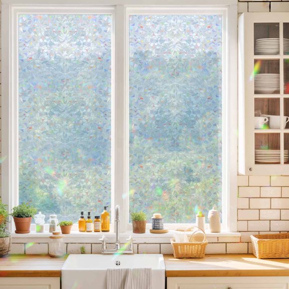 Privacy Window Film, White Static Cling Stained Glass Window Film, UV Sun Blocking Heat Control Stickers, Non-Adhesive Laser Windows Tint 19.6"x39.3" Modern Minimalist Pure Soild Color