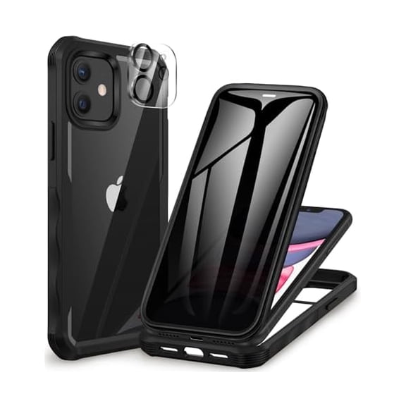 Privacy for iPhone 11 Case, Full Body Phone Case with Built-in 9H Tempered Glass Privacy Screen Protector and Camera Lens Protector, Anti Peep Spy Shockproof Bumper Clear Cover - Black