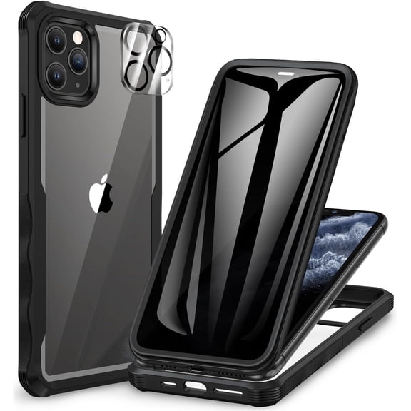 Privacy for iPhone 11 Pro Case, Full Body Phone Case with Built-in 9H Tempered Glass Privacy Screen Protector and Camera Lens Protector, Anti Peep Spy Shockproof Bumper Clear Cover - Black