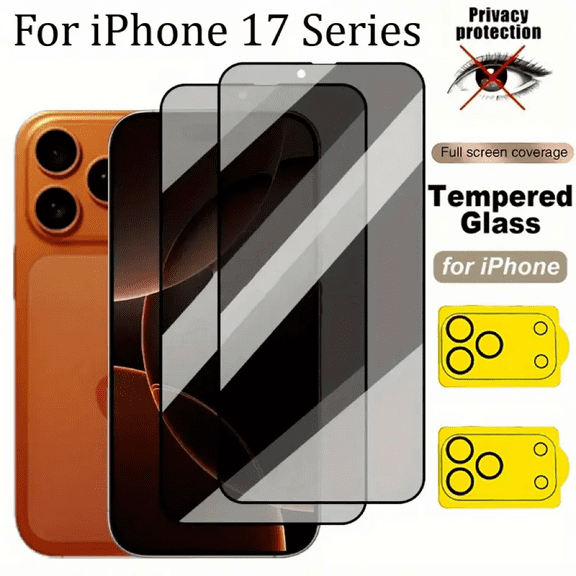 Privacy screen protector for iPhone 17 Pro Max, anti-peeping tempered glass screen protector with simple installation tools, 3-piece set