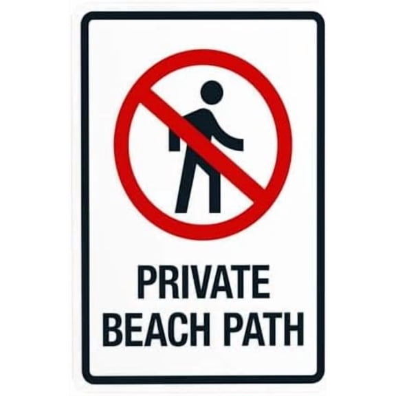 Private Beach Path With Graphic Warning Sign, Private Property Metal Signs for Business Home Outdoor Indoor Road Yard Garage Street Wall Caution Custom Decor 8 x 12 Inch