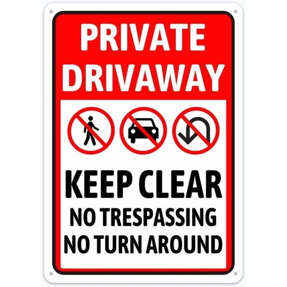 Private Drivaway Keep Clear No Trespassing No Turn Around Sign Safety Restriction Alert Attention Caution Warning Notice Aluminum Metal Tin 8"X12" Sign Plate