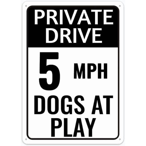 Private Drive 5 MPH Dogs At Play Retro Aluminum Sign, Vintage Style Funny Pool Wall Decor Art, Driveway Safety Sign, 8x12 Inch