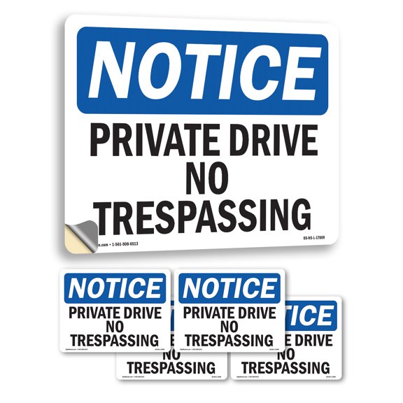 Private Drive No Trespassing OSHA Notice Vinyl Decal Label 5 Inch x 3.5 Inch - 5 Pack