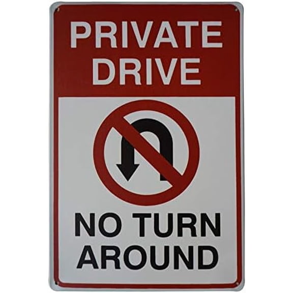 Private Drive No Turn Around Embossed Metal Tin Sign with No U-Turn Symbol Private Drive Sign Driveway Signs No Turnaround 8X12 Inch (2 Pack)