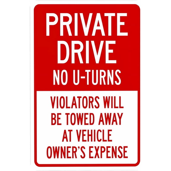 Private Drive No U-Turns Violators Towed Warning Sign - 8"x12", Driveway Security Metal Decor for Business, Home Walls, Parking Zones