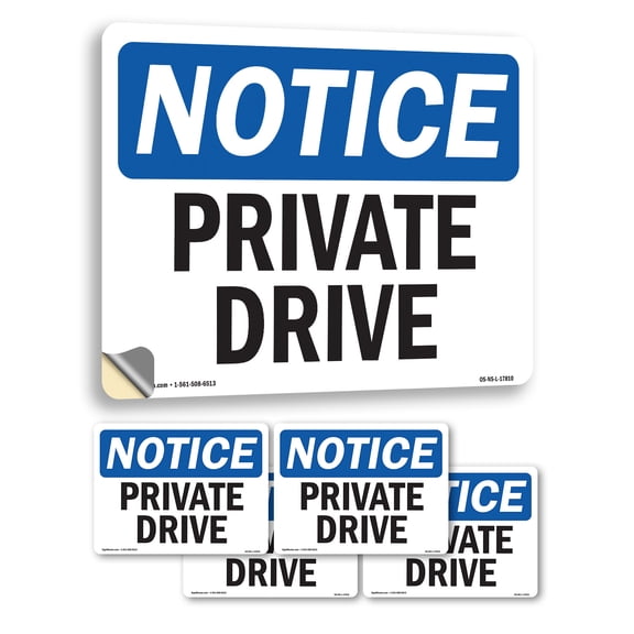 Private Drive OSHA Notice Vinyl Decal Label 5 Inch x 3.5 Inch - 5 Pack
