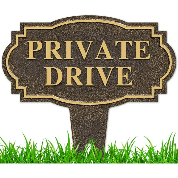 Private Drive Sign, 13x13, Heavy Duty Integrated Ground Stakes, Indoor/Outdoor Use, Rust Aluminum Composite, Made in by