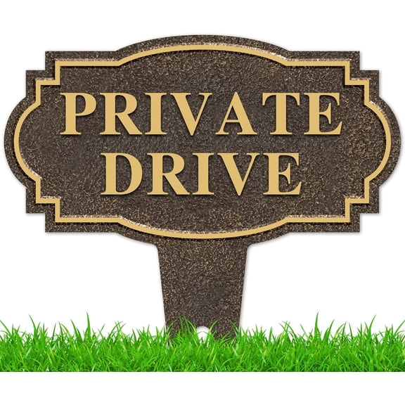 Private Drive Sign, 21x21, Heavy Duty Integrated Ground Stakes, Indoor/Outdoor Use, Rust Aluminum Composite, Made in by