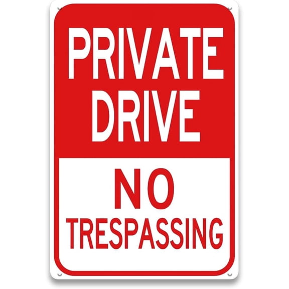 Private Drive Sign, 8 x 12 inch Metal Aluminum No trespassing Signs Private Property for Driveway, Private Road, Neighborhood Entrance, UV Protected and Waterproof (Red/White)
