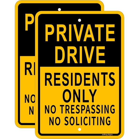 Private Drive Sign,No Trespassing No Soliciting Residents Only Sign,16 x 12 inches,Reflective Aluminum,UV Printed,Weather Resistant,Waterproof,Durable Ink,Easy to Mount,Outdoor Use,2 Pack