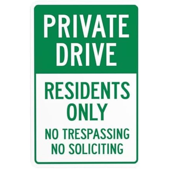 Private Drive Sign, No Trespassing No Soliciting Residents Only Warning Sign, Driveway Metal Signs for Business Home Garage Street Wall Caution Custom Decor 8 x 12 Inch