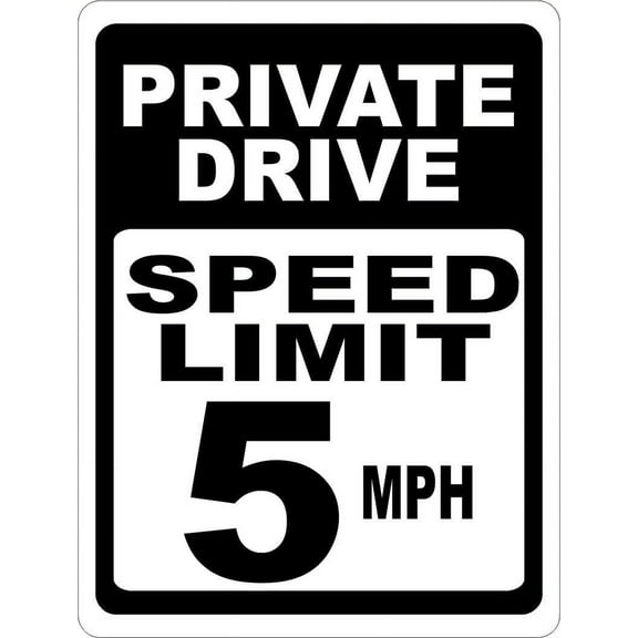Private Drive Speed Limit 5 MPH Sign. 8" x 12" Metal.