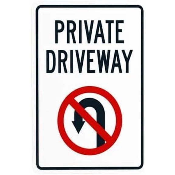 Private Driveway No U Turn Symbol Warning Metal Sign, Security Plaque for Business Home Road Yard Garage Street, Driveway Safety Sign, 8x12 Inch