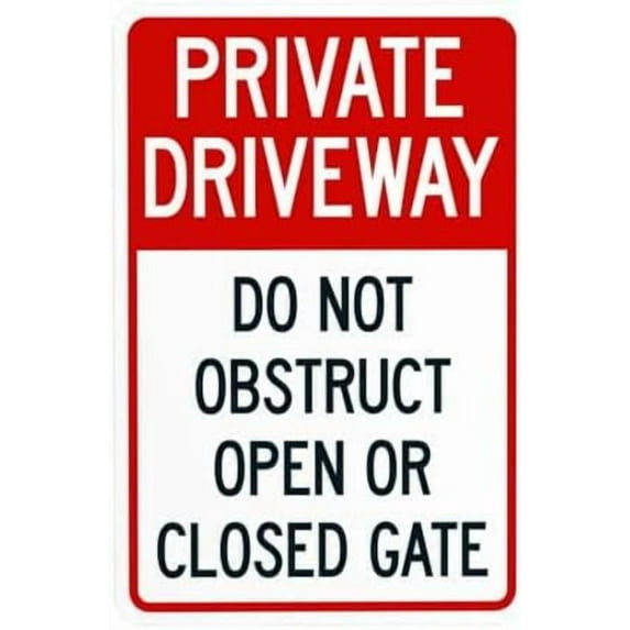 Private Driveway Do Not Obstruct Open Or Closed Gate Warning Sign, Driveway Metal Signs for Business Home Outdoor Indoor Garage Street Wall Caution Custom Decor 8 x 12 Inch