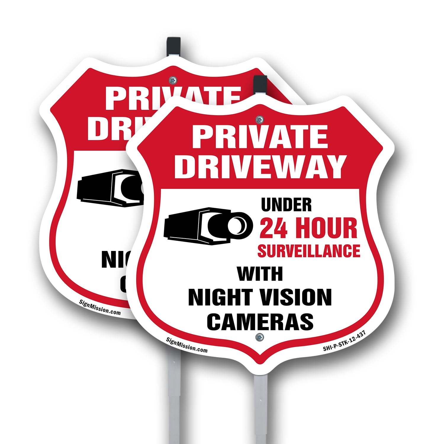 Private Driveway Shield Sign Under 24 Hour Video Surveillance By Night ...