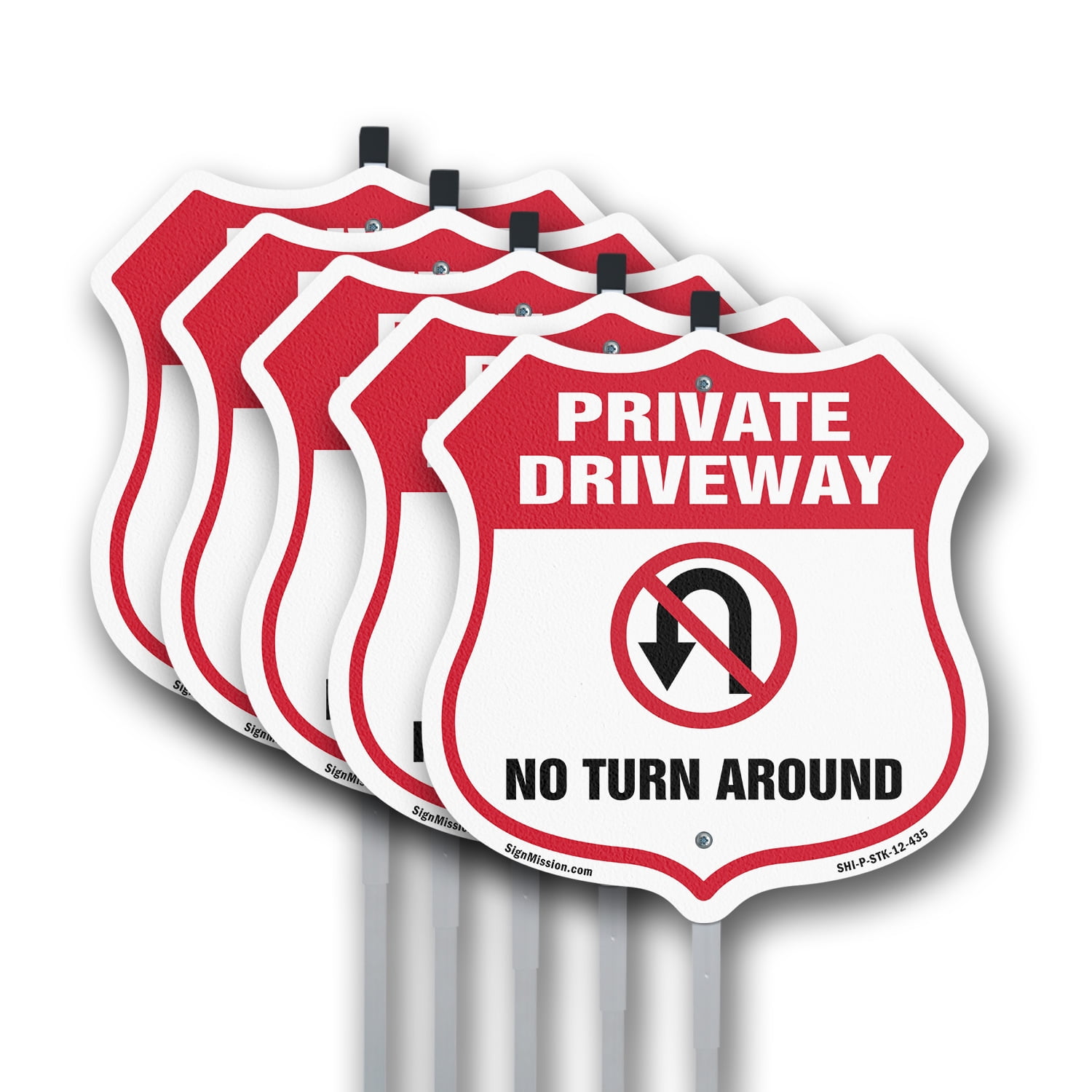 Private Driveway Shield Sign No Turn Around (5 Pack) 12 inch X 12 inch ...