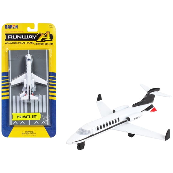 Private Jet Commercial Aircraft White with Black Tail "N452IJ" Runway Section Diecast Model Airplane by Runway24