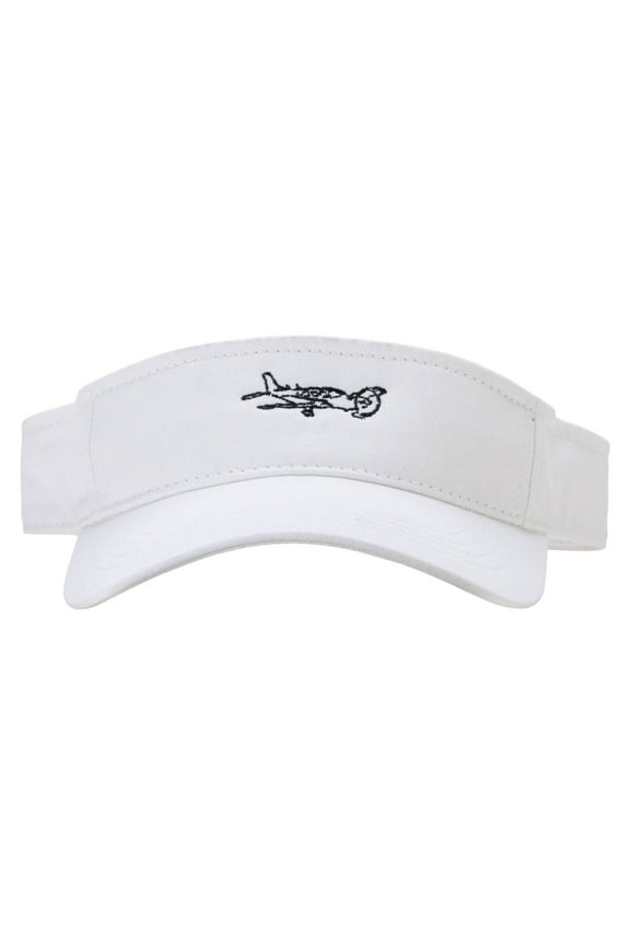 Private Jet Embroidered Brushed Sports Visor - White OSFM