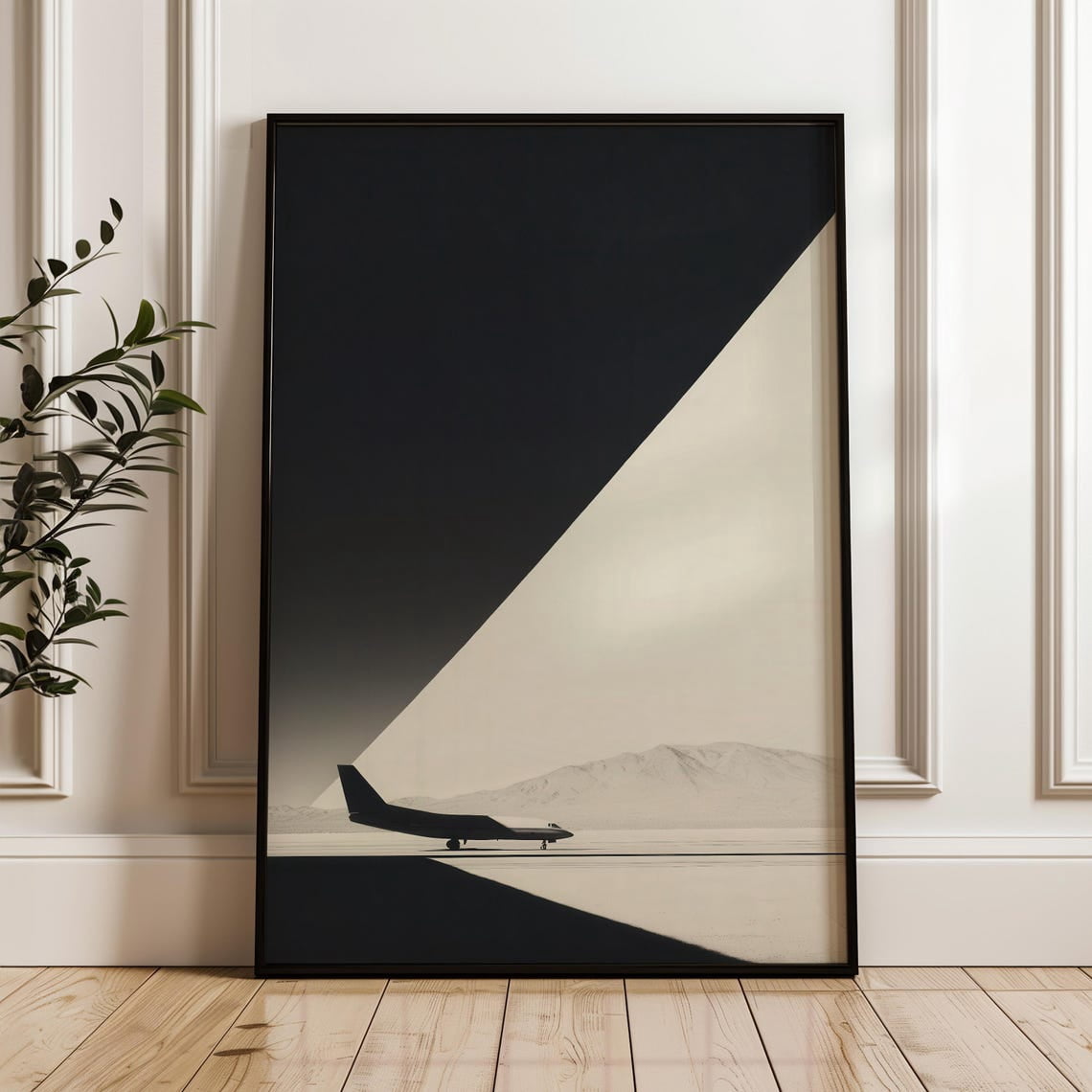Private Jet On Desert Tarmac Geometric Line Poster , Poster Print Only ...