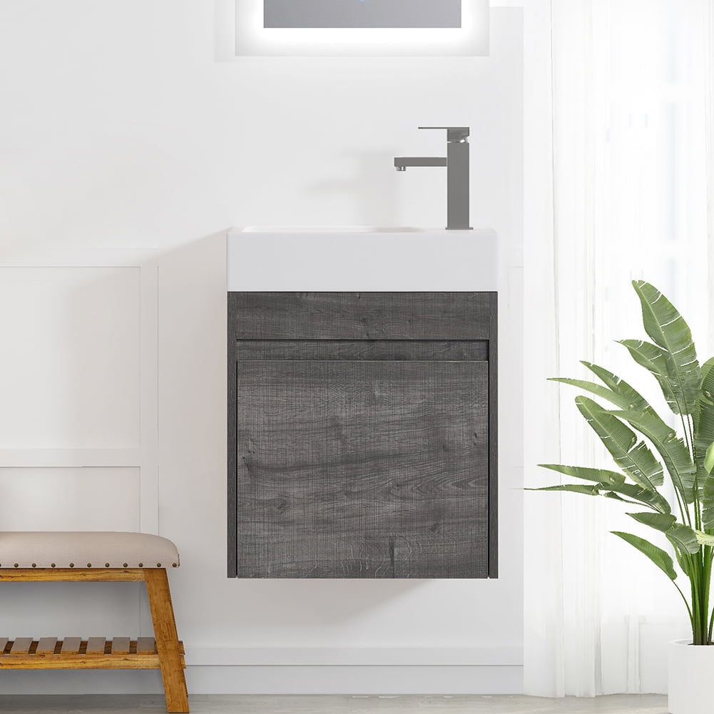 Private Jungle 18" Bathroom with Single Sink Combo Wall Mounted Cabinet Set,Float Mounting Design for Small Space,Grey Private Jungle 18" Bathroom with Single Sink Combo Wall Mounted Cabinet Set,Float Mounting Design for Small Space,Grey