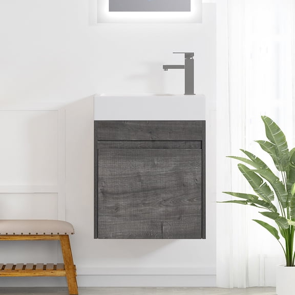 Private Jungle 18" Bathroom with Single Sink Combo Wall Mounted Cabinet Set,Float Mounting Design for Small Space,Grey