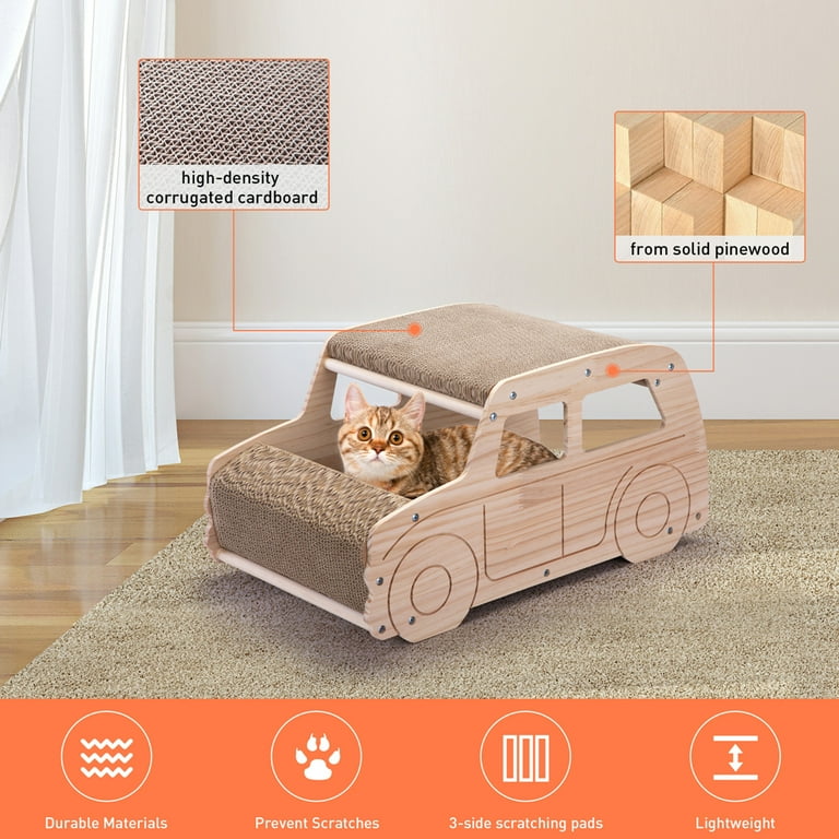 Private Jungle 2 in 1 Wood Corrugate Cat Scratcher 20.5 Cardboard Cat House for Small Animals cat houses condos Wood Color Walmart