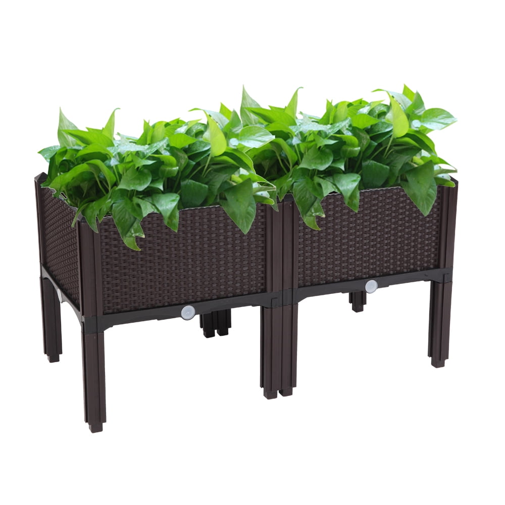 Private Jungle 2Pcs Raised Garden Bed kits, Plastic Elevated Garden beds with Brackets,Outdoor Indoor Planting Box Container,Brown Private Jungle 2Pcs Raised Garden Bed kits, Plastic Elevated Garden beds with Brackets,Outdoor Indoor Planting Box Container,Brown