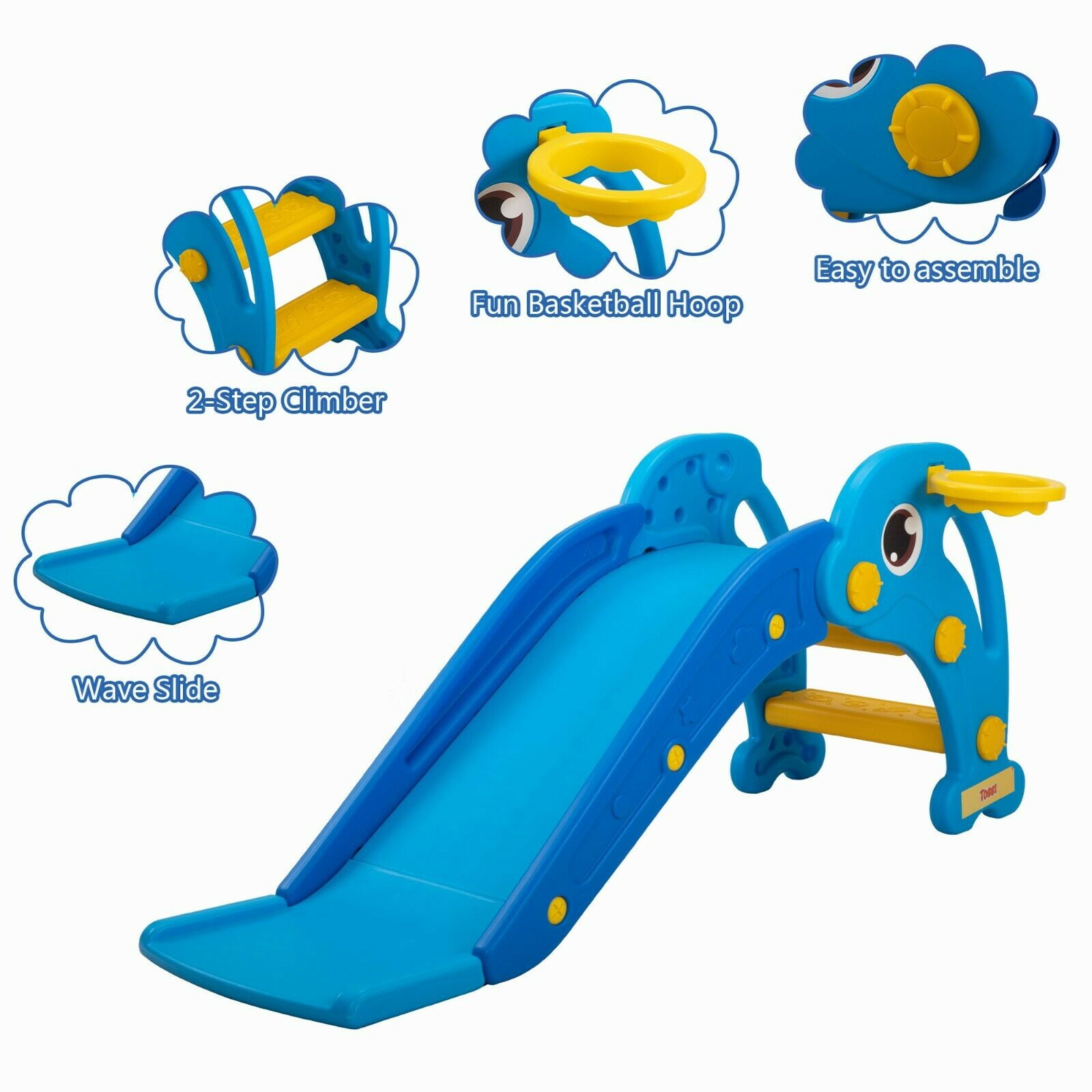 3 in 1 Kids Climber and Slide, Toddler Play Set with Basketball