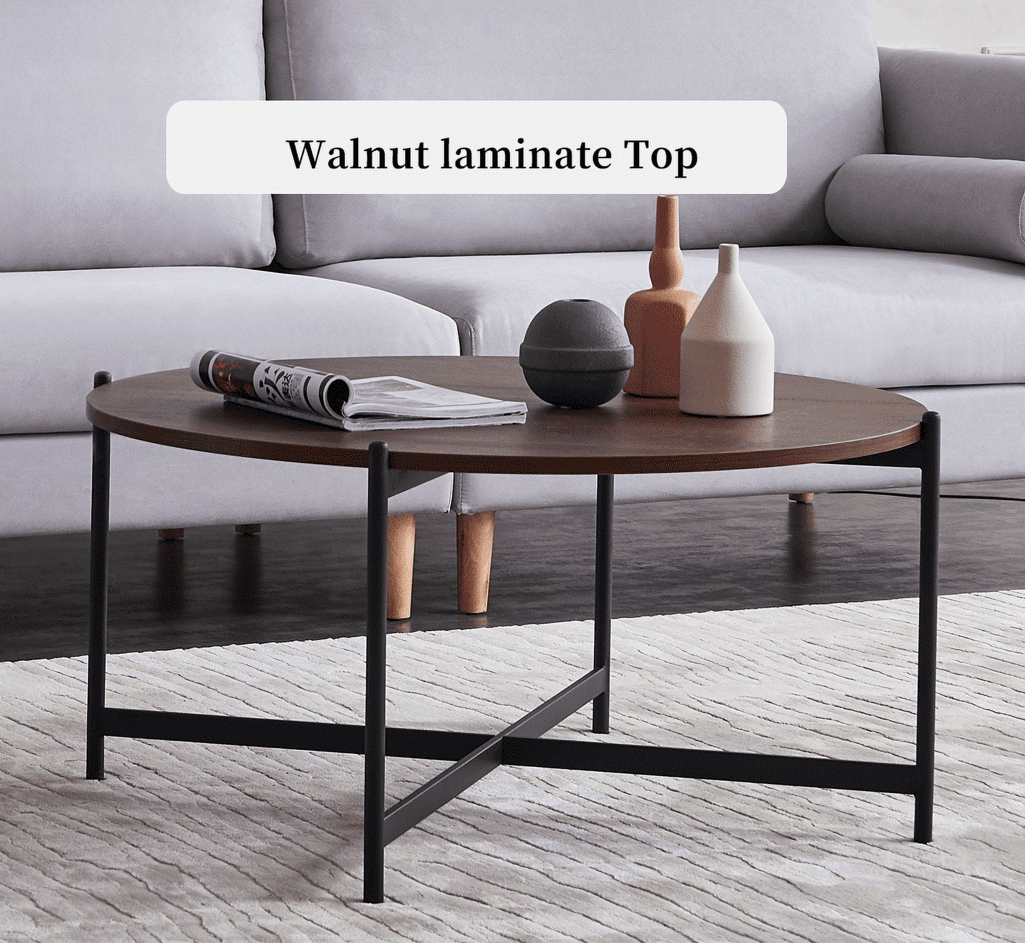 Private Jungle 36" Round Modern Living Accent Side or Coffee, Sofa Center Table for Dining Room/Tea with Metal Frame, Walnut Color Private Jungle 36" Round Modern Living Accent Side or Coffee, Sofa Center Table for Dining Room/Tea with Metal Frame, Walnut Color