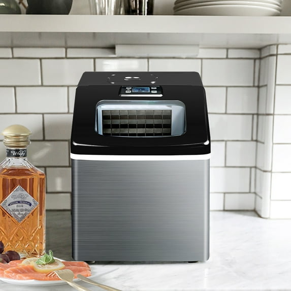 Private Jungle Counter Top Ice Maker Machine,Compact Automatic Ice Maker,Portable Ice Cubes Ready in under 15 Minutes,Perfect For Home/Kitchen/Office/Bar(Black)