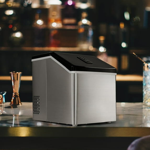 Private Jungle Counter Top Ice Maker Machine,Compact Automatic Ice Maker,Portable Ice Cubes Ready in under 15 Minutes,Perfect For Home/Kitchen/Office/Bar(Silver)