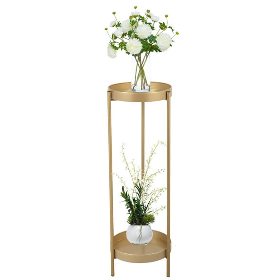 Private Jungle Flower Pot Metal Holder Plant Rack Organizer,2 Tiers Tall Plant Display Storage Shelf Table(Gold)