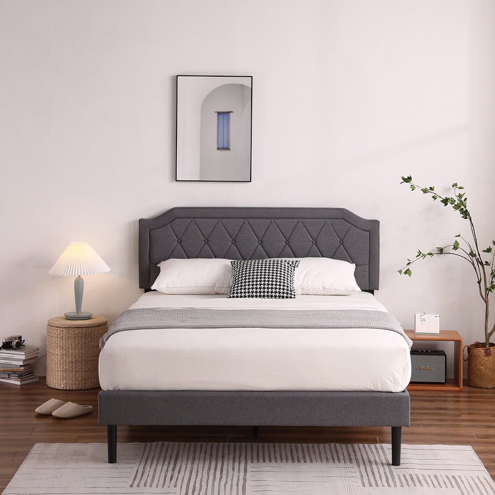 Private Jungle Full Slatted Bed Frame, Cotton and Linen Soft-Packed Bed with Adjustable Headboard, Full Private Jungle Full Slatted Bed Frame, Cotton and Linen Soft-Packed Bed with Adjustable Headboard, Full