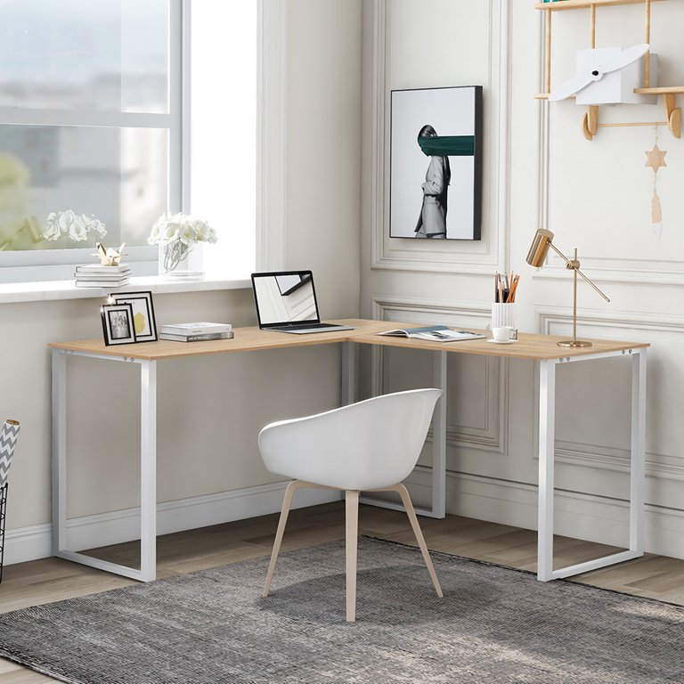 Oak L-Shape Desk + Modern Legs