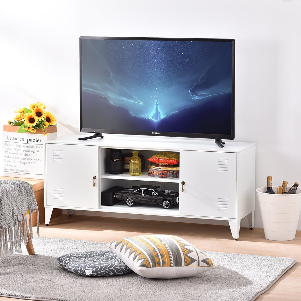 Private Jungle Modern TV Media Storage Stand with 2-Door for TVs Up to 55"-White Private Jungle Modern TV Media Storage Stand with 2-Door for TVs Up to 55"-White