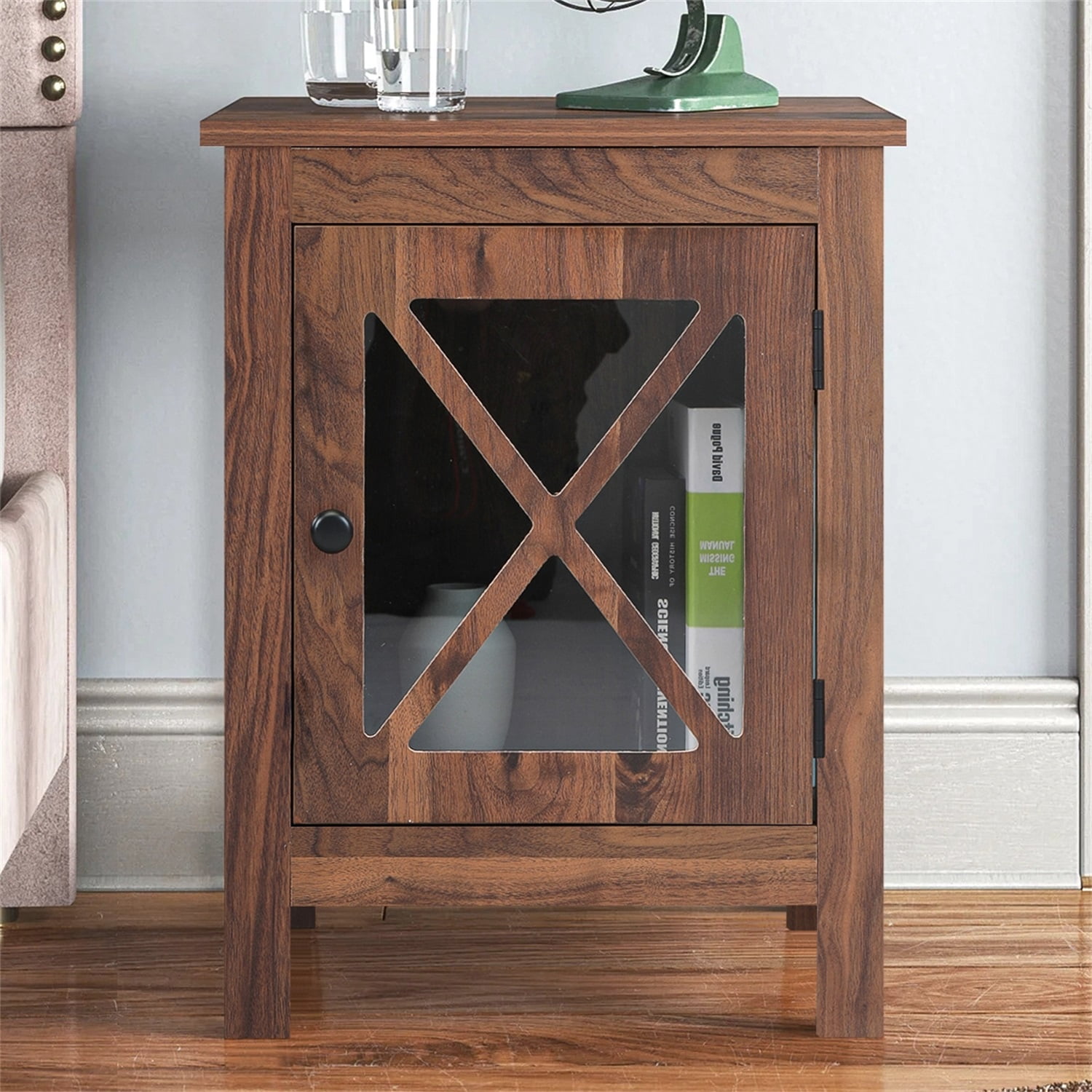 Private Jungle Set of 2 Vintage Wood End Table Nightstand Accent Display Cabinet Bedroom Office