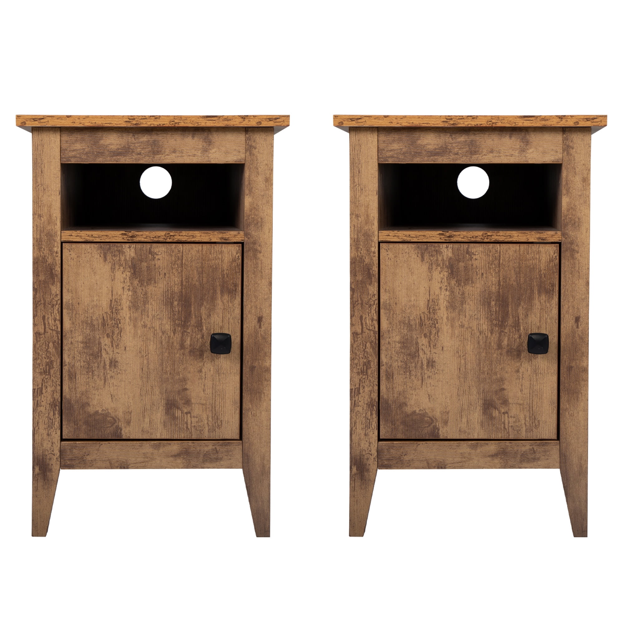 Private Jungle Set of 2 Wooden Nightstand Bedside Table Home Furniture w/ Open Compartment，Antique Color