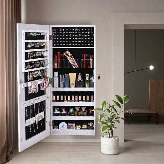 Private Jungle The Whole Surface PVC Film Wall Hanging Door With Lock Jewelry Cabinet Fitting Mirror Cabinet