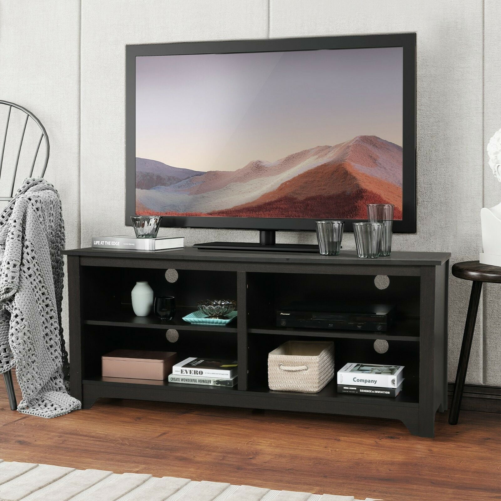 Private Jungle Wooden TV Stand - for TVs up to 65" Media Console Storage Cabinet Entertainment,Dark Brown