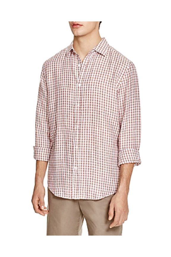Linen Check Regular Fit Button-Down Shirt (Beige, XL)