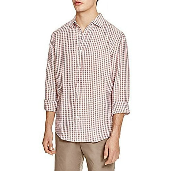 Private Label Linen Check Regular Fit Button-Down Shirt (Beige, XL)