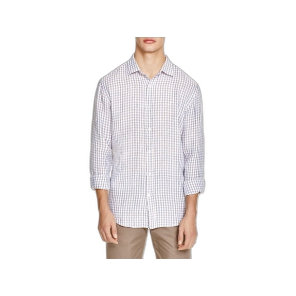 Private Label Linen Check Regular Fit Button-Down Shirt Blue/Khaki L)